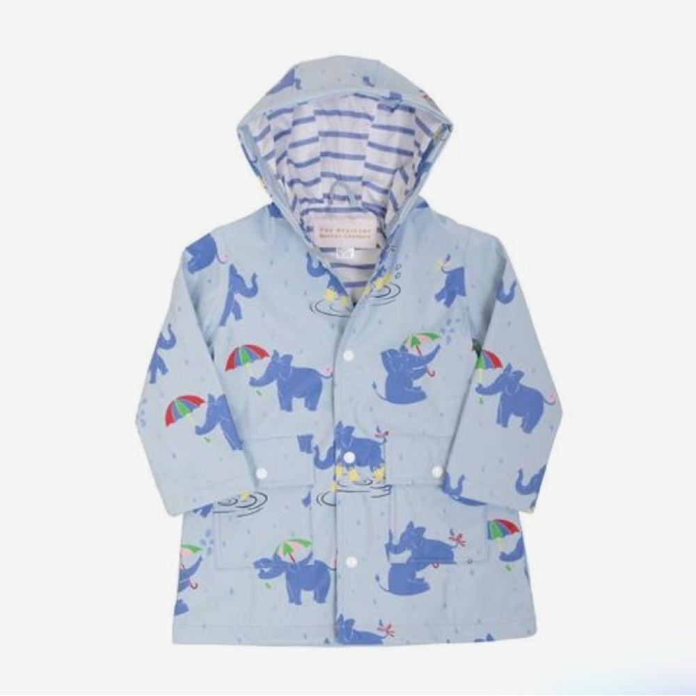 TBBC NWOT The Beaufort Bonnet Company Blue Raincoat with Elephant Print - Picture 2 of 3
